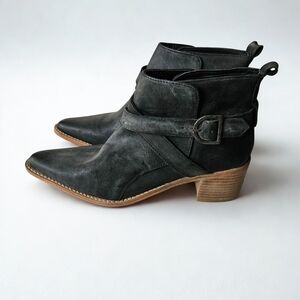 Free People Back Loop Ankle Leather Boots Washed Black Size 7.5 / EU 38